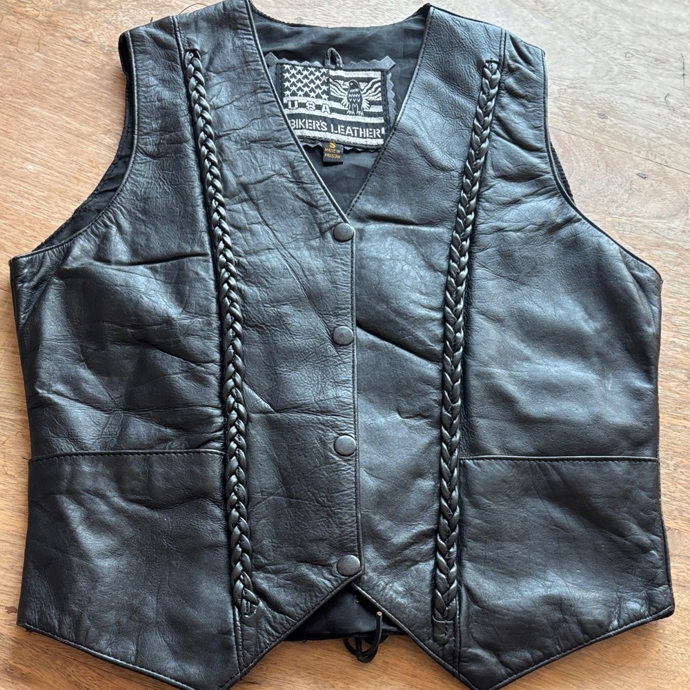 Black Leather Biker Vest